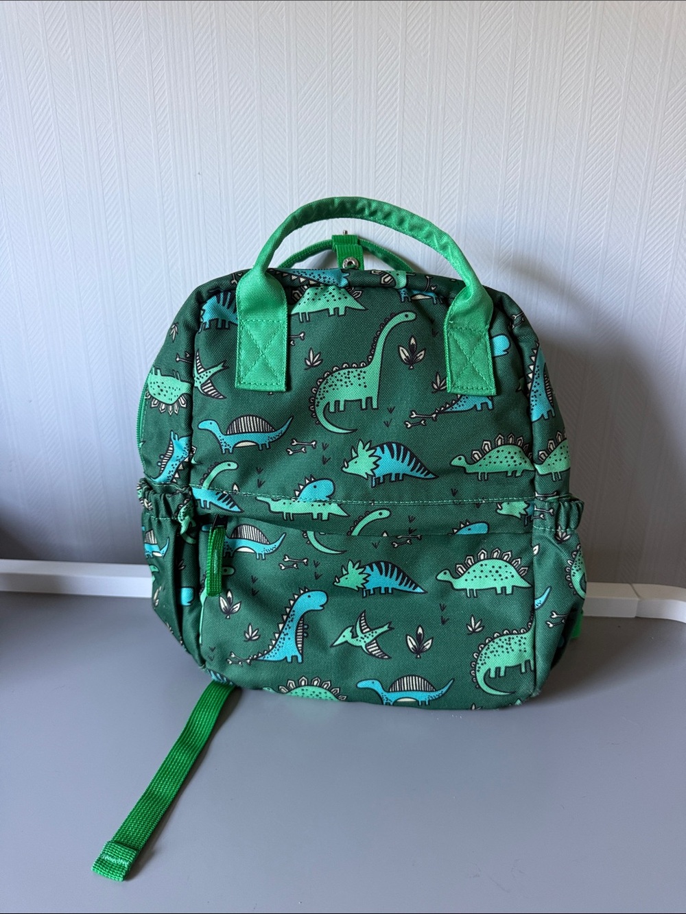 Amazon Kids Green Dinosaur Backpack with Teal Dino Accents